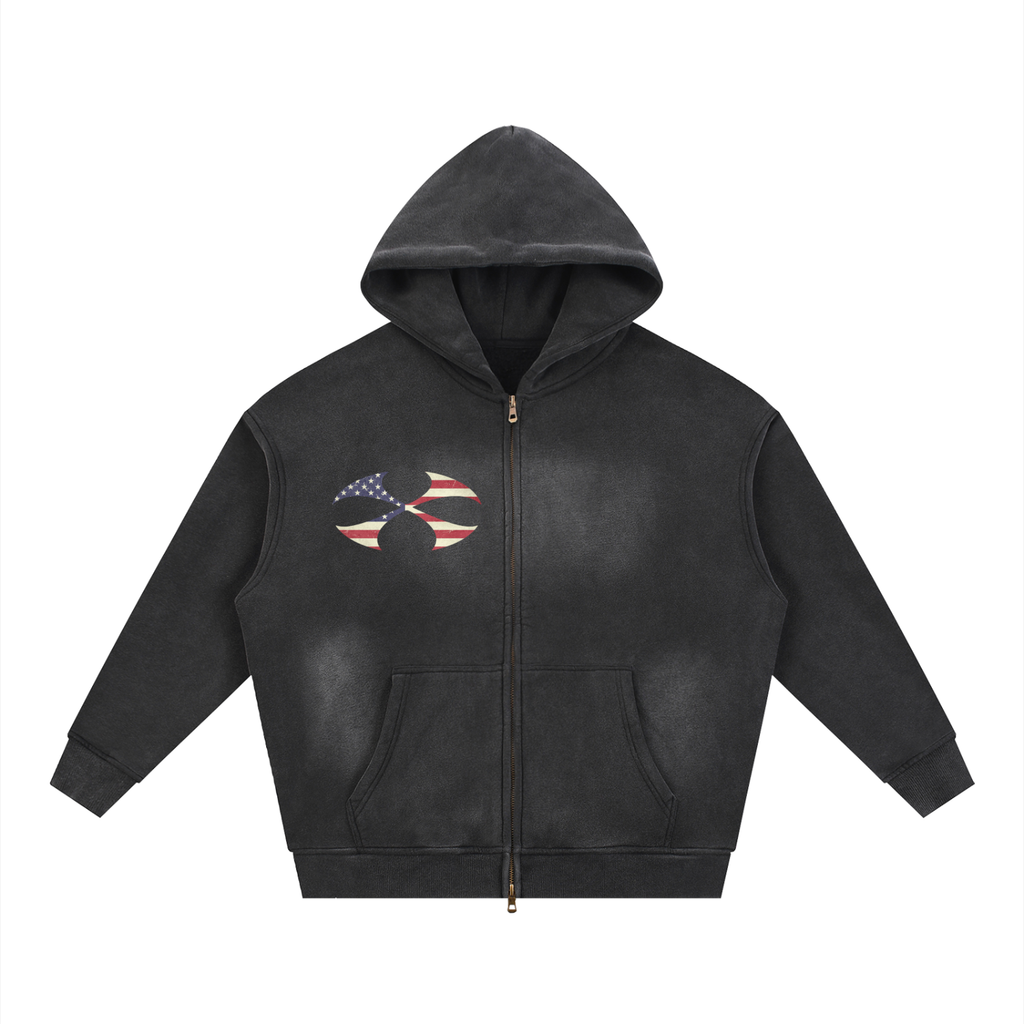Sunfade Two-way Zipper Boxy Fleece Hoodie