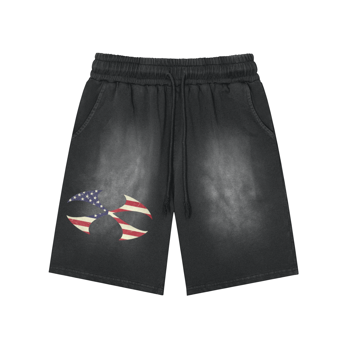 Rectangle Patch Monkey Washed Shorts